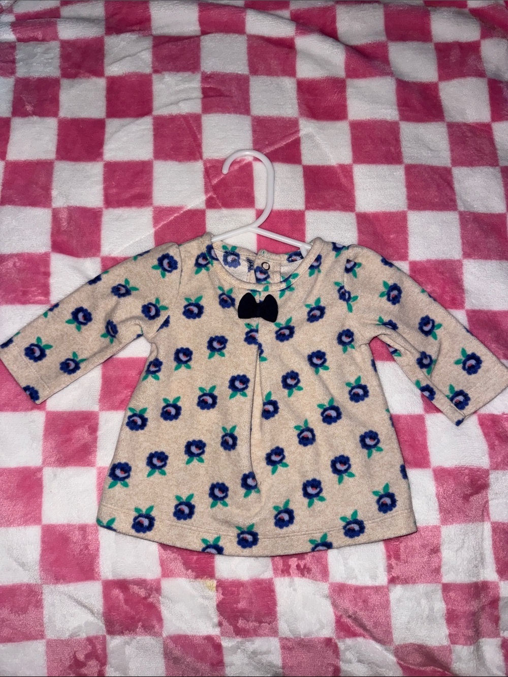 Beige Floral Knit Baby Top with Bow Accent